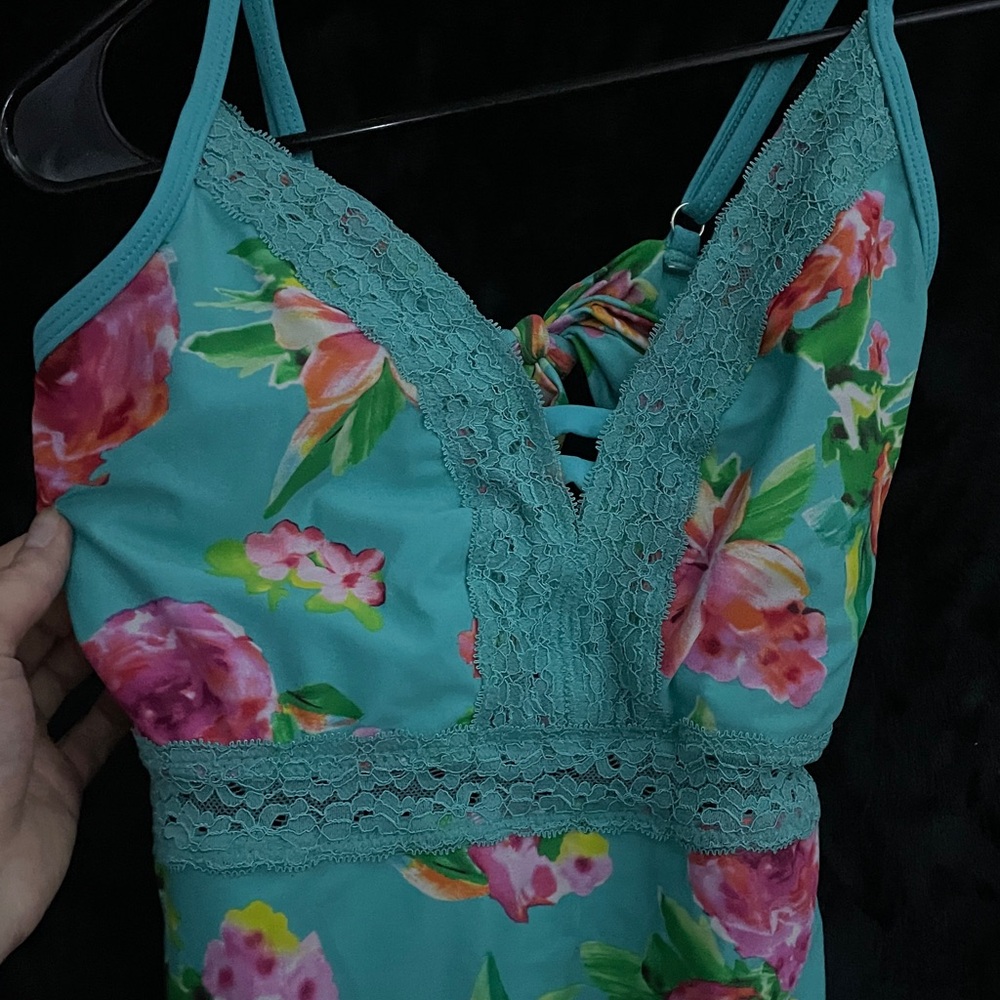 Floral Lace Trim Swimsuit